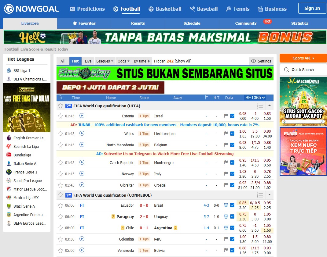 NowGoal football scores